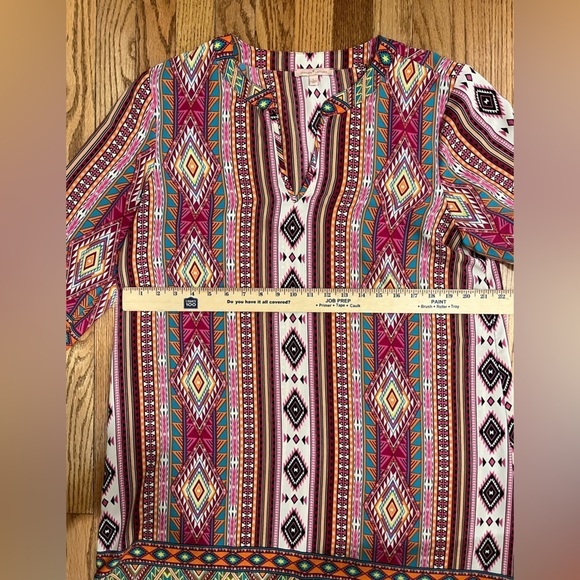 Women’s Aztec Pullover Dress V neck Long Sleeves Size L - Picture 7 of 8